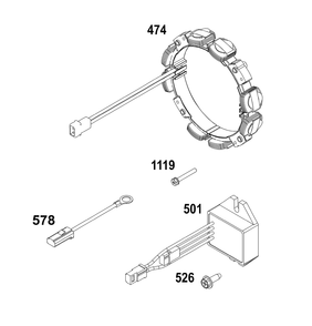 Alternator Group Diagram and Parts List for 385447-0474-B5 200000 - 399999 Briggs and Stratton Engine